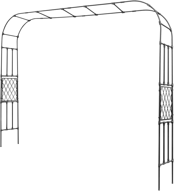 Garden Arch Trelli 98’’Hx118’’W Garden Arch Arbor Trellis for Climbing Plants Outdoor Galvanized Steel Wedding Arches for Lawn Party Backyard Decoration(Black)