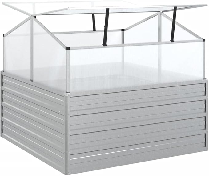 Garden Raised Bed with Greenhouse Planter With TrellisSteel Raised Garden BedGardening PotsIndustrial Rustic Planter for Gardens Patios Lawns Or Any Other Planting.39.4x39.4x33.5 Silver