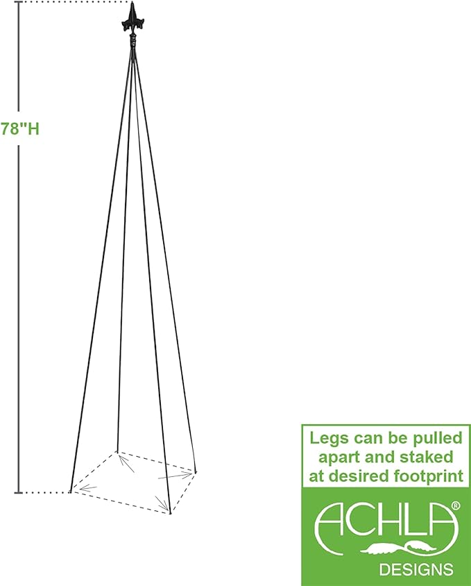 Achla Designs FT-21 Fleur-de-lis 78-Inch Wrought Iron Garden Stake Trellis Black