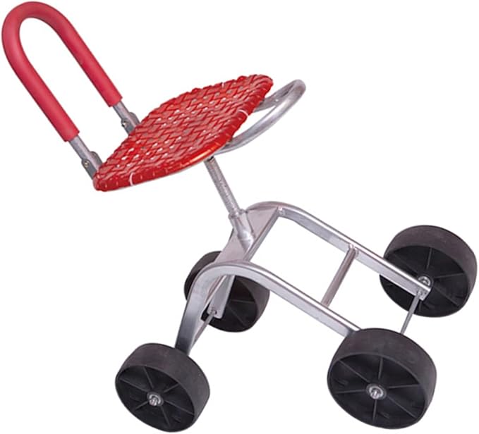 Garden Stool with 4 WheelsFoldable Backrest Rolling Work Seat Breathable Seat Cushion for Yard Patio Outdoor Lawn(Red)