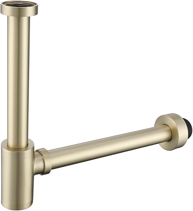 RANDOM Brass Round Bottle P-Trap 1 1/4Raise and Lengthen Adjustable Basin Sink Waste Drain Trap KitBrushed Gold.RD-83888BG-L