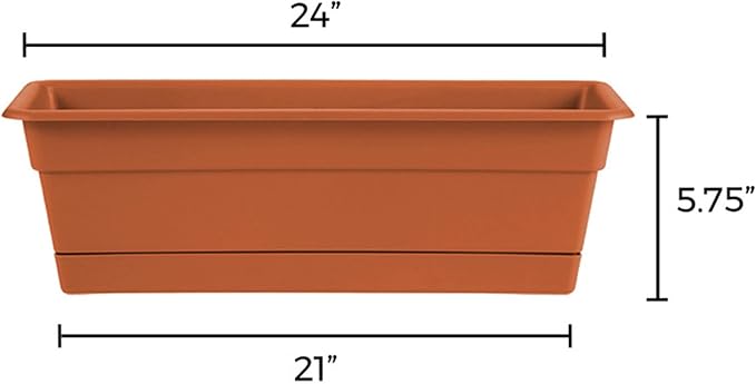 Bloem Dura Cotta Window Box Planter: 24 - Terra Cotta - with Tray Weatherproof Resin Box Removable Tray for Indoor &amp Outdoor Use Gardening 3 Gallon Capacity