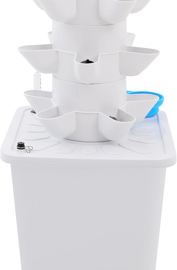 7-Tier Hydroponic Growing Tower 35 Plant Sites Vertical Garden System with Brushless Water Pump 2.64gal Water Tank Indoor Soilless Planting Kit for Herbs Fruits Vegetables (White)