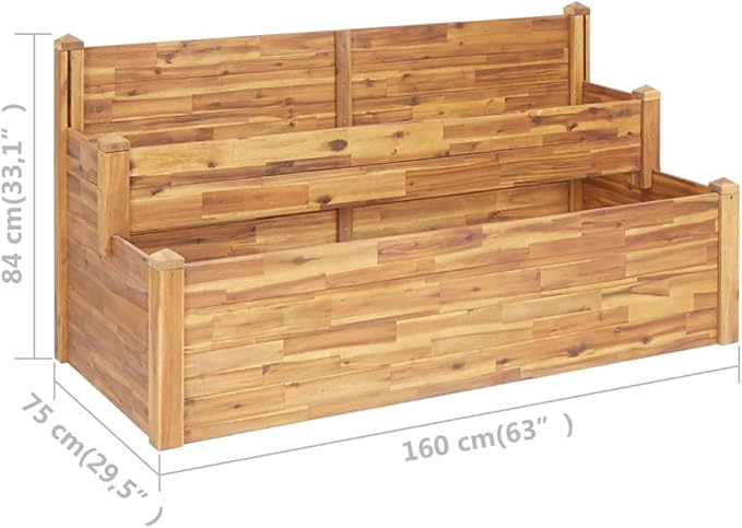 2-Tier Wooden Garden Planter Box Wood Garden Raised Bed for Plants Vegetables Herbs and Flowers 63x29.5x33.1-406