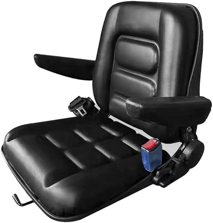 Foldable Universal Lawn Mower SeatWaterproof Artificial Leather Seat with 0-90°Armrest &amp Retractable SeatbeltBlack PVC Forklift Seat w/Adjustable Angle Backrest and Sli(Size:no HeadrestColor:Bl