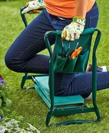 Folding Garden Kneeler and Seat with Tool Pouch Bag Thick Kneeling Pads Soft Decorative Garden Stools Workseats Portable Outdoor Foldable Kneeler Tools Bench