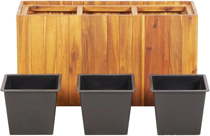 Outdoor Wooden Garden Raised Bed with 3 Pots Raised Garden Bed Flower or Vegetable Planter Box for Garden Yard Wood Box for Planting 26.2x9.8x13.8 Solid Acacia Wood