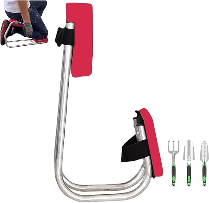 Garden kneeler knee seat stool ergonomic chair Ergonomic Gardening Seat Tool Strap on Kneeling Device Farm Work Protect Knees Including Hand Trowel Transplant Trowel and Cultivator Hand Rake(Red)