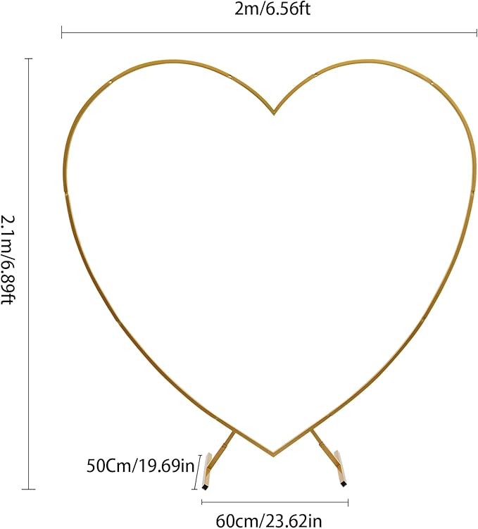 Heart Shape Wedding Arch Large Gold Archway Backdrop Stand 6.89ft Metal Frame for Flower and Balloon Decor Birthday Backdrop With Base