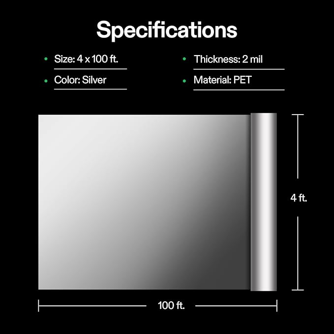 VIVOSUN Highly Reflective Mylar Film Roll 4FT x 100FT for Outdoor Grow Room Indoor Decoration Aluminum Paint Coated 2 Mil Silver (Pack of 2)