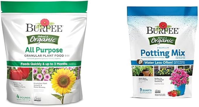 Burpee 4-Lb Organic Plant Food &amp 9-Quart Premium Potting Soil Mix for Vegetable Flower &amp Herb Garden