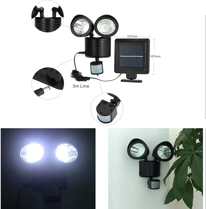 Solar LED Spotlights Double Head Reflector Light Body Sensor Outdoor Home Lighting Waterproof 22 LED Courtyard Landscape Street Lamp IP55 Fittings