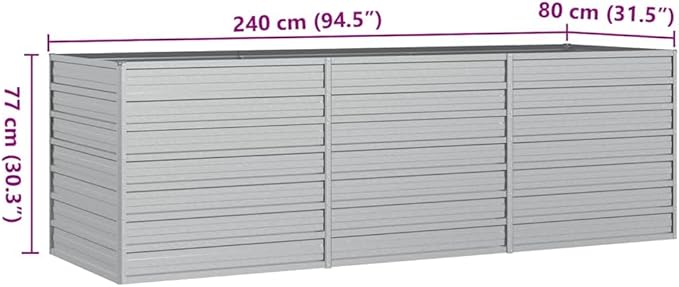 Large Garden Raised Bed Silver Galvanized Steel Planter for Outdoor Plants 94.5x31.5x30.3 Inch Rectangular Garden Bed Tall Raised Planter Box for Vegetables Herbs Flowers