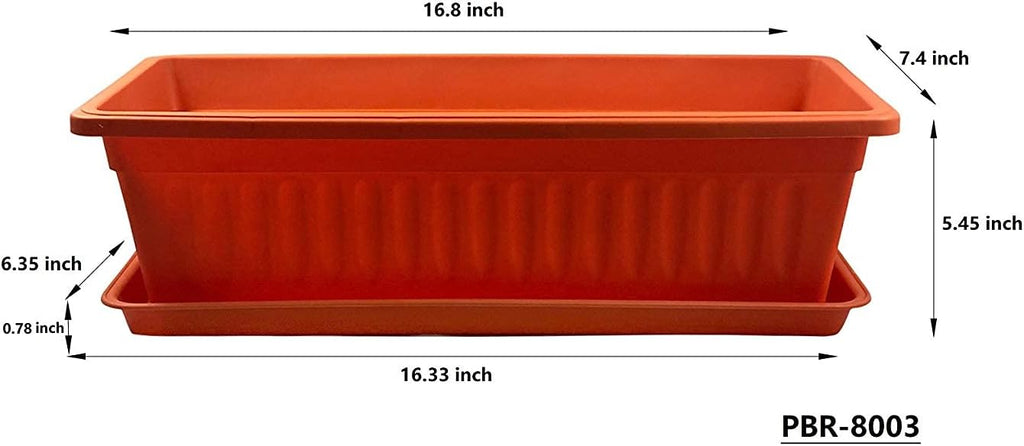 5 pcs / Length 16.8 inch Brick Red Plastic Window Plants Boxes with Tray/ for FlowerVegetablesPlants Nursery Seedling in The GardenPatioIndoor OutdoorPBR8003-5-T23.25 inx8 inx5.75 in