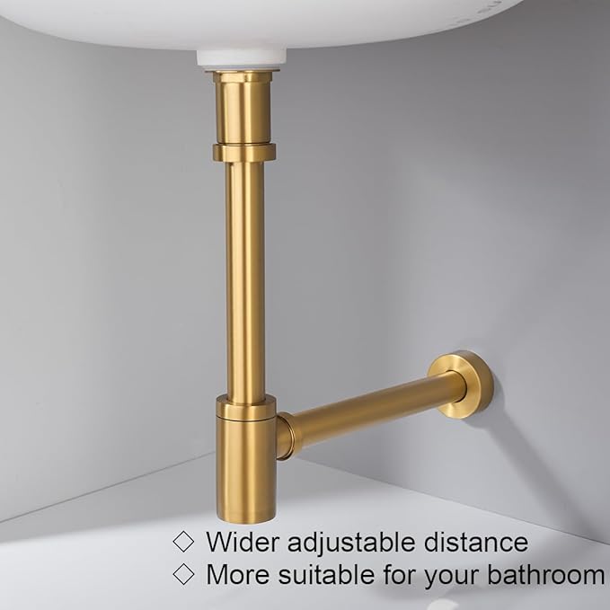 RANDOM Brass P Trap with Bathroom Sink Stopper Kit Without OverflowChampagne Bronze U-Shape 1-1/4 inch Sink Trap with 11.6″ Slip Joint Extension TubeAdjustable Height Sink Drain Bottle P-Trap Kit