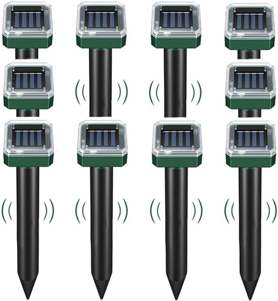 Mole Repellent Solar Powered 10 PackUltrasonic Vole Repellent Outdoor IP 44 Waterproof Animal Deterrent for Yard GardenEffective Get Rid of Gopher Raccoon Squirrel Groundhog Chipmunk