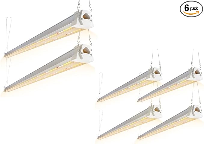 FREELICHT 6 Pack 4FT LED Grow Light 40W (250W Equivalent) Full Spectrum Sunlight Growing Lamp Fixture Linkable Hanging Plant Light for Hydroponic Indoor Plants Seeding Plug-in with On/Off Switch