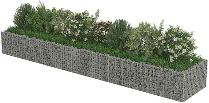 Galvanized Steel Gabion Raised Bed 177.2x35.4x19.7 Silver Outdoor Planter Box &amp Privacy Fence Barrier for Garden Patio Yard