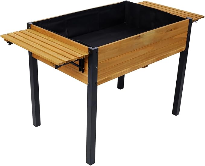 Raised Garden Bed Metal Leg Wood Planter Boxes with Folding Storage Shelf Elevated Planter Box for Growing Fresh Herbs Vegetables Flowers Great for Outdoor Patio Deck Balcony (Brown 52.7)