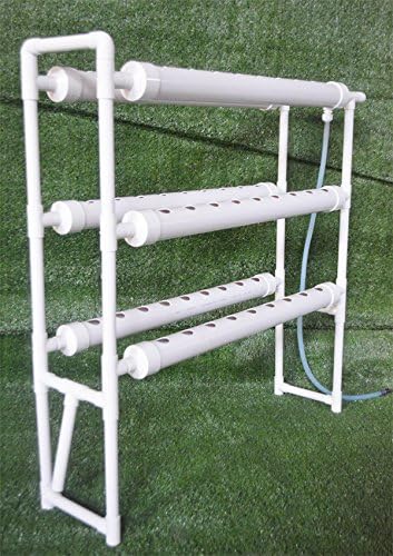 INTBUYING PVC Hydroponics Growing System 54 Sites 6 Pipes Grow Kit for Leafy Vegetables 3 Layers 2 Rows Vertical Hydroponic Kit with 110V Pump Hose Basket Planting Sponges