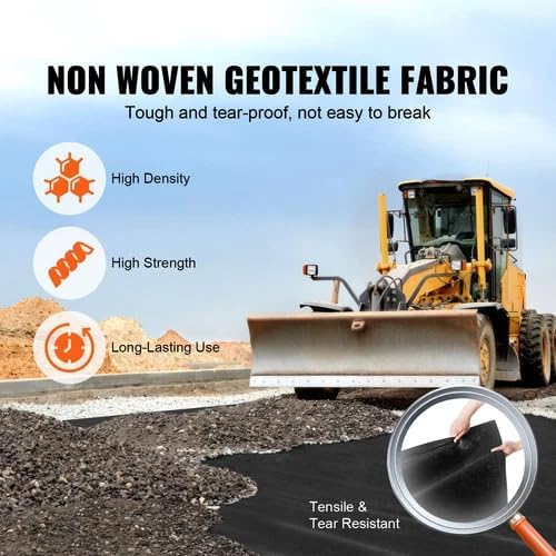 Weed Barrier Ground Cover Mat Black Geotextile Fabric 15x20 Feet 4 Ounce Garden Weed Control