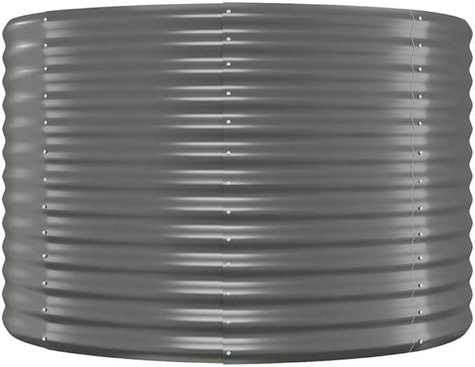 Garden Raised Bed Grey Powder-Coated Steel 39.4x39.4x26.8 in Square Outdoor Planter for Vegetables Herbs Flowers