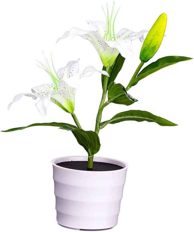 ABOOFAN Solar LED Artificial Lily Flower Light Waterproof Decorative Garden Lamp Solar Light for Outdoor and Indoor Flower Highlight