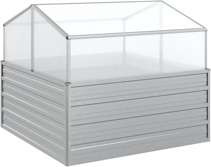 Garden Raised Bed with Greenhouse Planter With TrellisSteel Raised Garden BedGardening PotsIndustrial Rustic Planter for Gardens Patios Lawns Or Any Other Planting.39.4x39.4x33.5 Silver