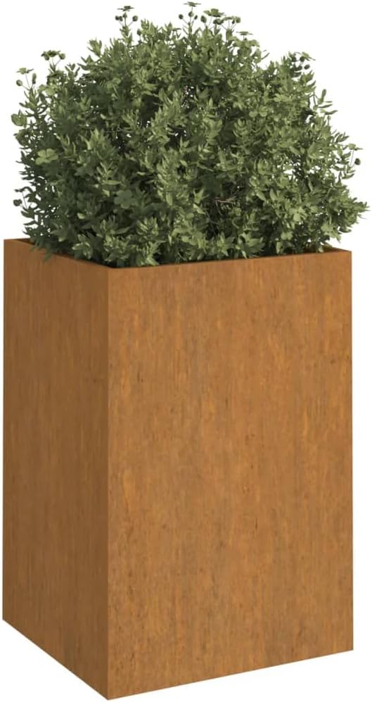 Corten Steel Medium Tall Planter 16.5 x 16.5 x 29.5 in Weathering Rusty Garden Box for Patio Raised Flower Bed Outdoor Modern Industrial Look