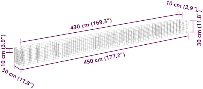 Gabion Raised Bed Silver Galvanized Steel 177.2 x 11.8 x 11.8 in Gardening Pots &amp Planters 145645