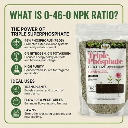 Old Cobblers Farm™ Wicked Growth Triple Phosphate Fertilizer - for Strong Roots and Vibrant Growth (5 lbs | 10 lbs | 15 lbs | 20 lbs) (15lbs)
