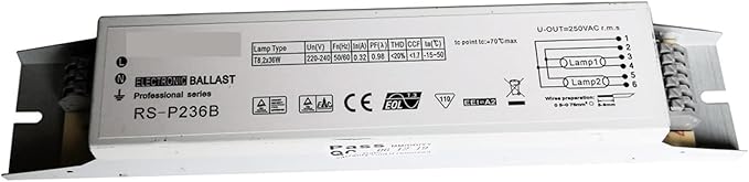 2pcs 110V/220V 50-60Hz 2X36W T8 2 Lamp Electronic Ballast RS-EU236B RS-P236B Ballast(220V)