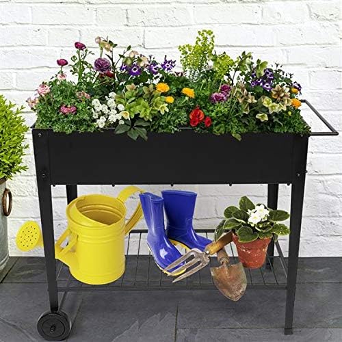 Mobile Metal Raised Garden Bed Cart on WheelsElevated Tall Planter Box for Outdoor Indoors House Patio Backyard Vegetables Flower Herb Patio Grow (Black)