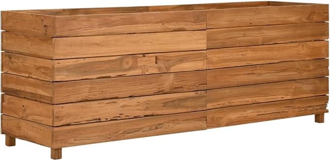 Wooden Raised Bed Planter Box for Flowers/Vegetables/Herbs in Backyard/Patio Outdoor 59.1x15.7x21.7 Recycled Teak Wood and Steel-624