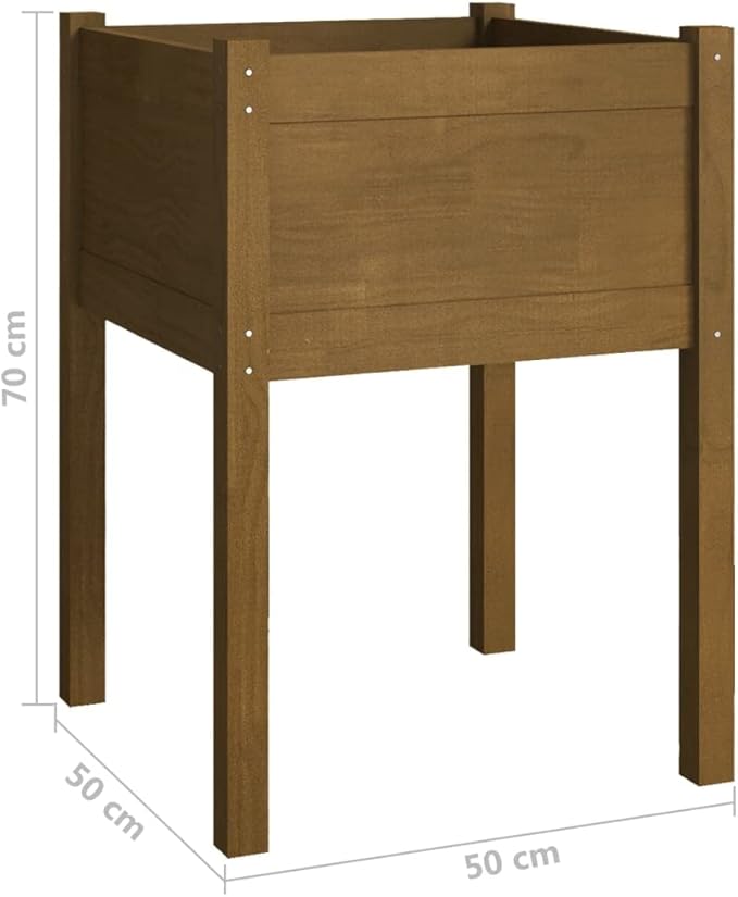 Raised Planter Set of 2 Honey Brown Solid Pinewood 19.7x19.7x27.6 in Rustic Elevated Garden Box for Patio Balcony Terrace and Outdoor Flower Beds