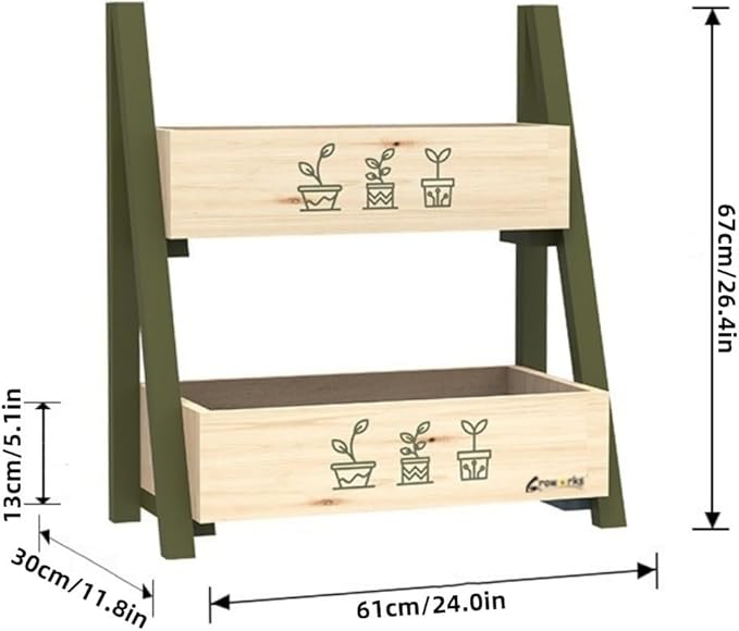 Solid Wood Raised Planter Box with Double Planter Floor-Standing Garden Bed for Outdoor Plants Modern Wooden Flower Rack for Balcony Courtyard Patio and Nursery Use(Natural)