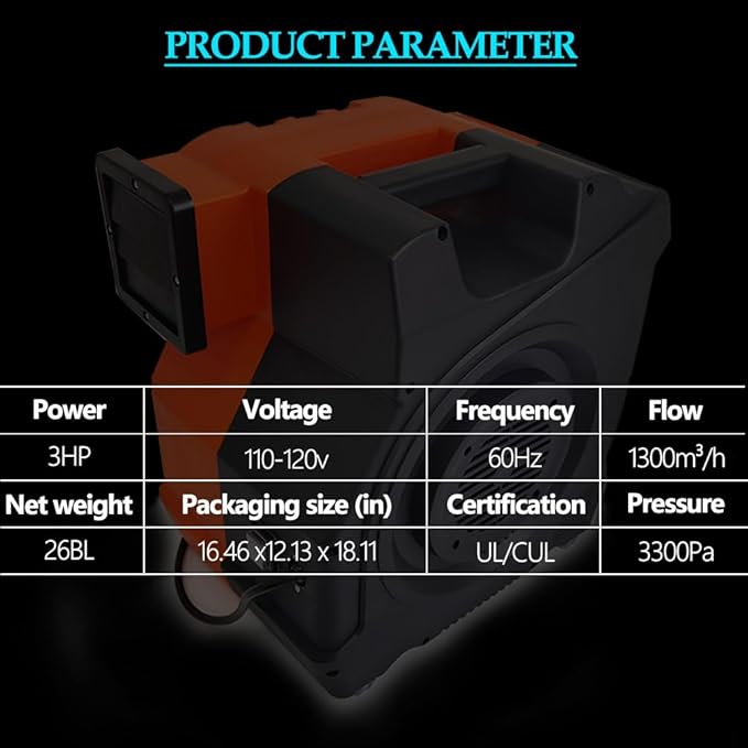 3HP 2150W Inflatable Blower for Bounce Houses Energy Efficient Air Blower Water Slides and Large Outdoor Inflatables
