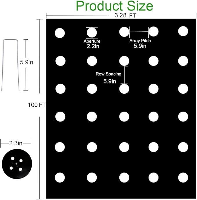 gardtree 3.28ftx100ft Five Line Planting Holes Weed Barrier Landscape Fabric 3.2oz Woven Geotextile Weed Control Cloth Mat for Onions Carrots Garlic Spinachetc..