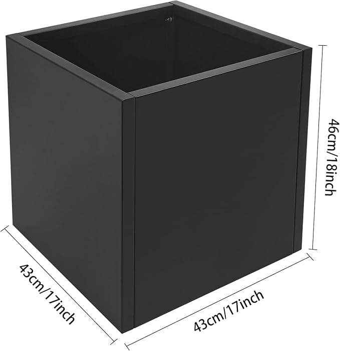 Metal Tall Square Planter 17“ L x 17” W x 18 H Square Steel Raised Garden Bed Tall Resin Garden Pot Outdoor Planters Box Large Planter Box for Outdoor Patio/Porch/Yard