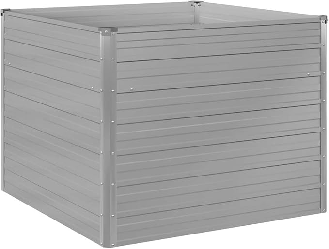 vidaXL Planter 100 x 100 x 77 cm Galvanised Steel Grey Balcony Garden Flower Box