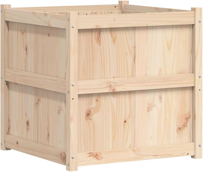 Large Rustic Square Outdoor Garden Planter Solid Pine Wood 27.6 Inch Raised Garden Bed for Outdoor Plants Balcony Patio