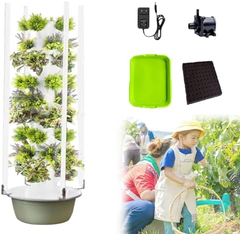 Vertical Hydroponics Growing System Tower with Foldable LED Light 5-Layer Auto Water Circulation Garden for Herbs Fruits &amp Vegetables Indoor Hydroponic Kit