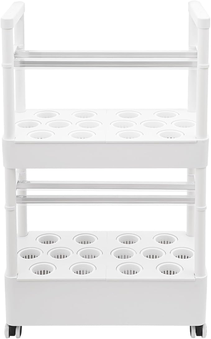 Hydroponics System with Grow Lights - 28 Hole Indoor Garden Kit 2-Tier All-in-One with Water Pump &amp Wheels for Offices Living Rooms Kitchens