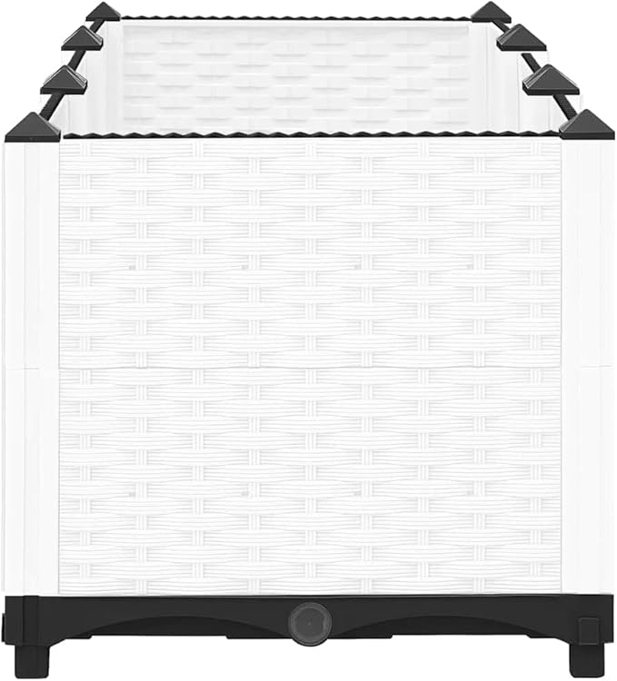 47 White Raised Garden Bed 47.2 x 47.2 x 15.0 in Polypropylene Planter Box with Basketweave Texture Lightweight Outdoor Planter for Patio Balcony Herb &amp Tomato Gardening