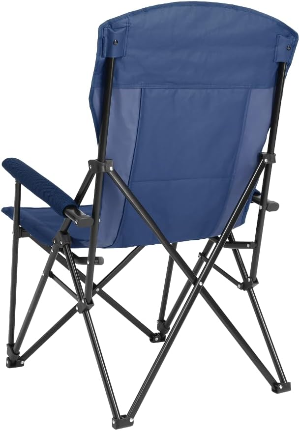 High Back Heavy Duty Lawn Chair Support 250LBS Portable Collapsible Chair with Cup Holder (Navy Blue + Steel)