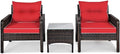 Pemberly Row 3-Piece 26'' Rattan Conversation Set Outdoor Seating Ensemble Built for Casual Comfort and Interaction Red