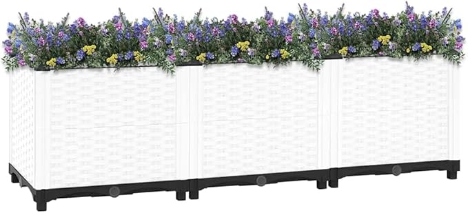 47 White Raised Garden Bed 47.2 x 47.2 x 15.0 in Polypropylene Planter Box with Basketweave Texture Lightweight Outdoor Planter for Patio Balcony Herb &amp Tomato Gardening