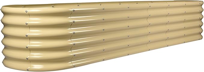 Land Guard 8×2×1.5ft Galvanized Raised Garden Bed Kit Raised Garden Boxes Outdoor Oval Metal Raised Garden Beds for Vegetables Cream Yellow