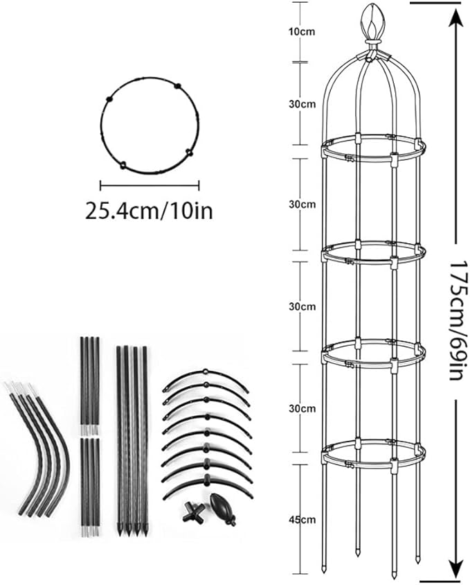 Tower Obelisk Garden Trellis for Climbing Plants Outdoor 45.3Inch 57Inch 69Inch Tall Rustproof Coated Metal Plant Support for Tomato Cucumber Ivy Vines Rose Potted Plant Trellis ( Size : 10/25.4cm D