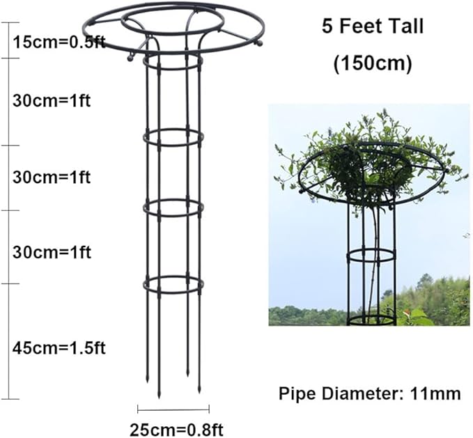 Garden Obelisk Trellis for Climbing Plants 3/4/5/5.9/6.9 feet Metal Umbrella Trellis Tower Frame Outdoor Flower Support Cage Climbing Stand Rack for Vines Rose (Size : 150cm/5ft)